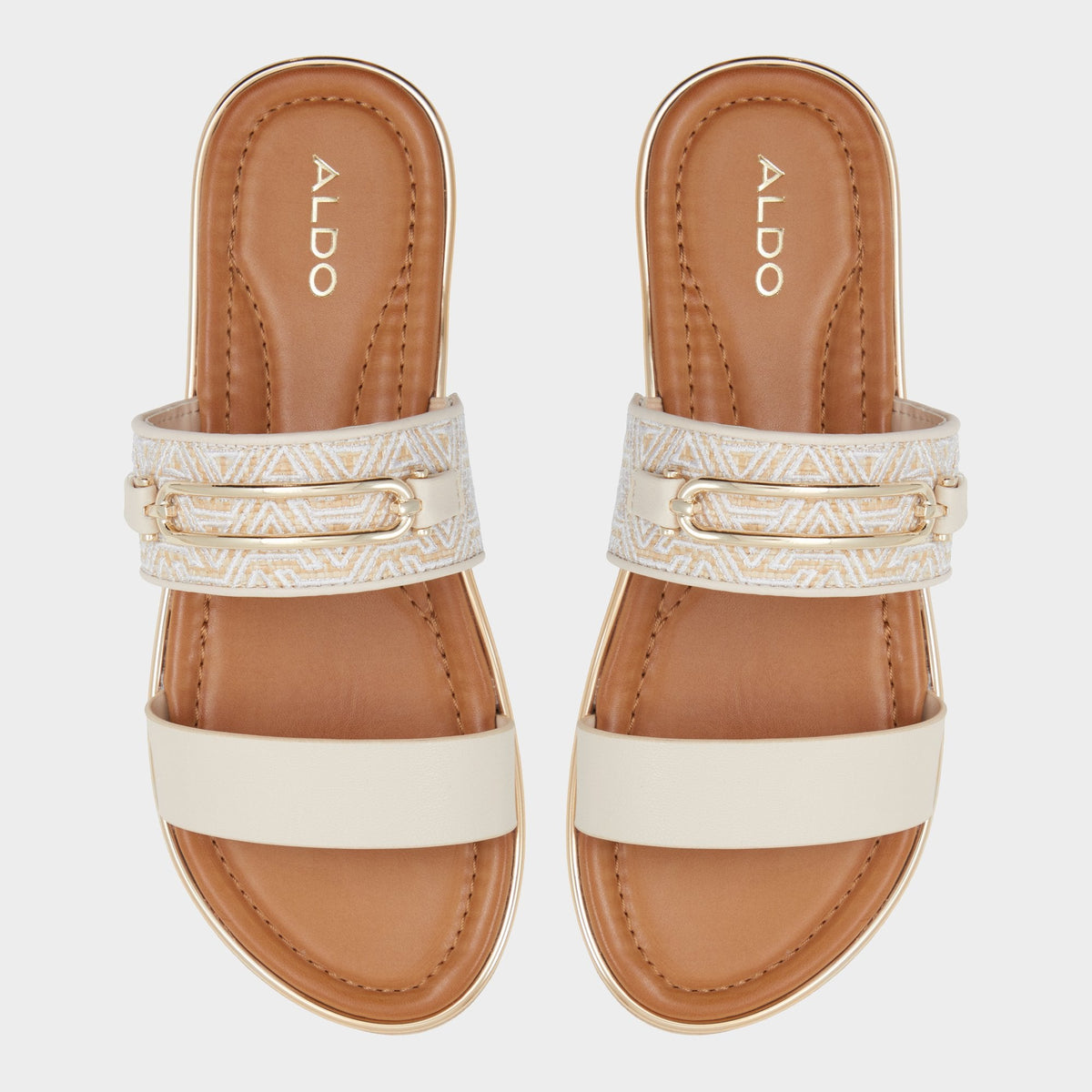 Lagoon Other Beige Synthetic Print Women's Footbed sandals - Slide sandal, Footbed sandal | Aldo Best Seller